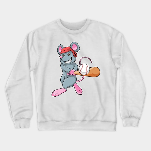 Rat at Baseball with Baseball bat & Helmet Crewneck Sweatshirt by Markus Schnabel